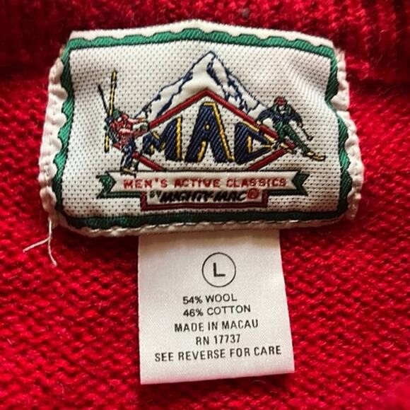 VTG MIGHTY MAC Wool Cotton Ski Lodge Crew Neck Sweater in Red SZ L - Picture 9 of 11